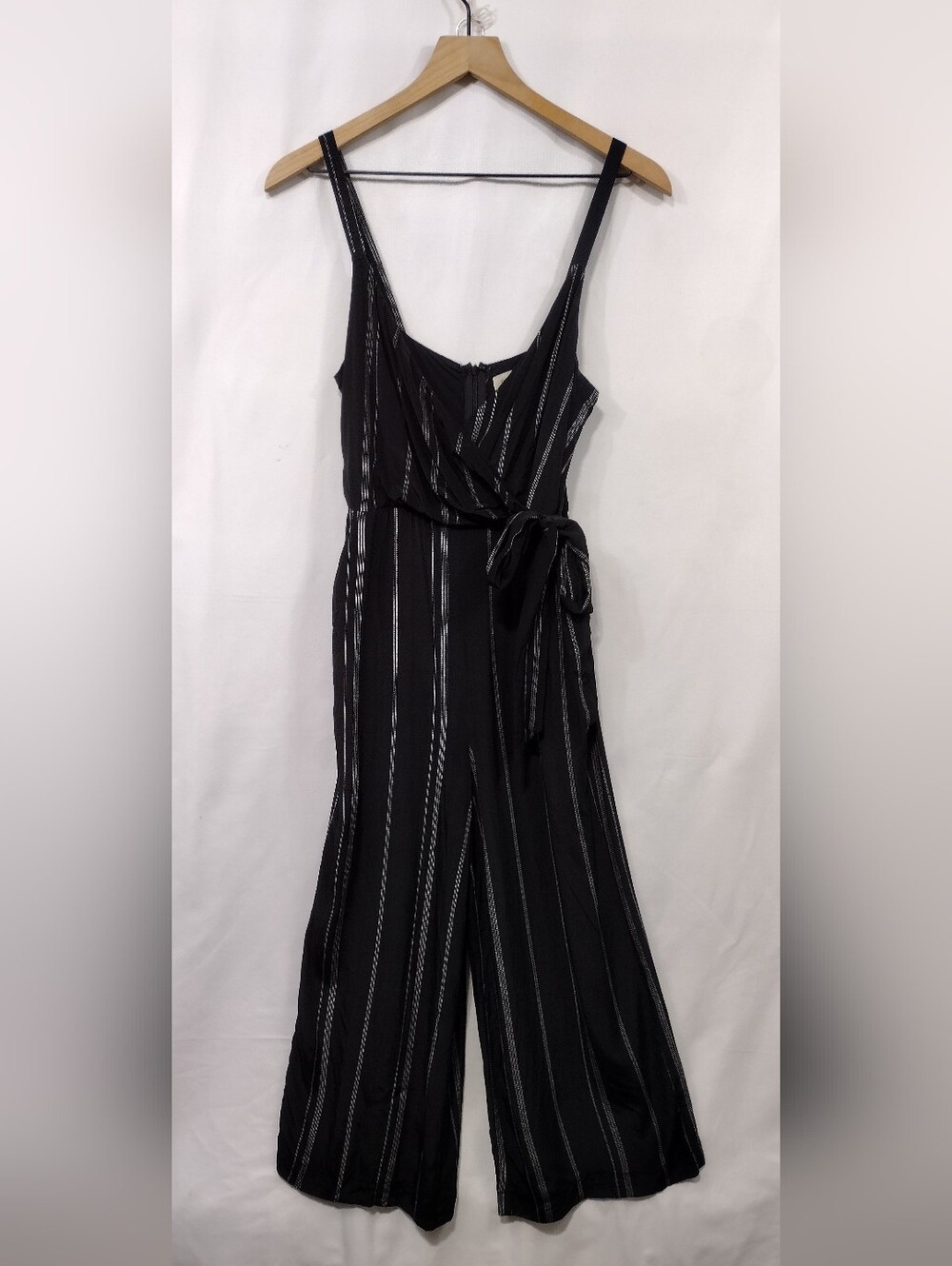 Rag Poets Striped Wrap Jumpsuit Womens S Black Boho Retro Y2K Vacation Beach